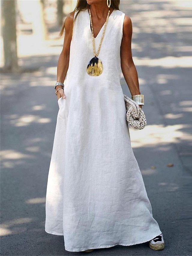  Women's Casual Cotton Linen Maxi Dress