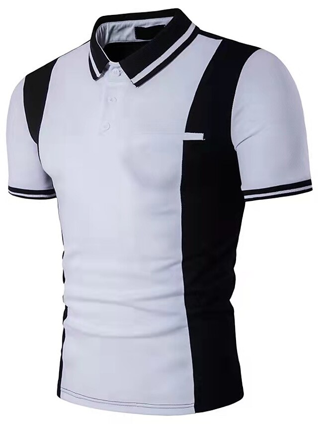  Herre Golf skjorte Tennis skjorte Fargeblokk Krage Skjortekrage Daglig Helg Kortermet Lapper Tynn Topper Bomull Aktiv Hvit Svart / Sommer
