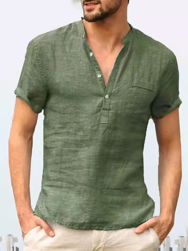  Men's Summer Linen Shirt Short Sleeve Beach Style