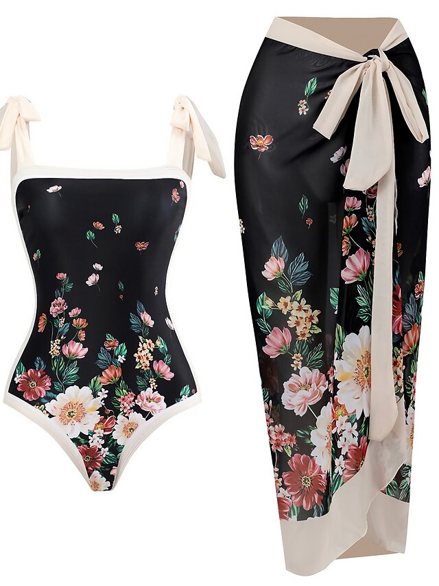  Damen Badeanzug Ein Stück 2 Stück Normal Bademode Print Blumen Strandbekleidung Sommer Badeanzüge