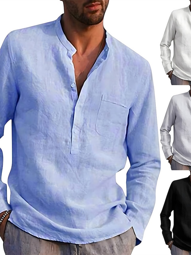  Men's Long Sleeve Solid Color Hawaiian Shirt