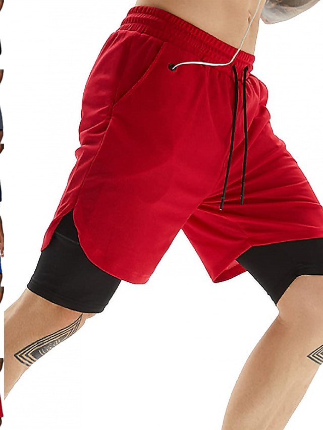  Homens Desportos e Ar livre Shorts de Corrida Calças 2 em 1 com bolso para telefone Forro Ginástica Treino de Ginástica Maratona Corrida Treinamento Ativo Respirável Secagem Rápida Absorvente de