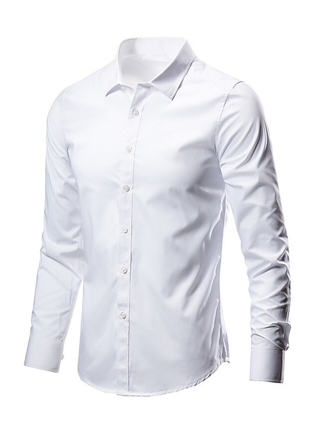  Men's Shirt Solid Colored Collar Daily Work Long Sleeve Tops Business White Black Gray / Fall / Spring