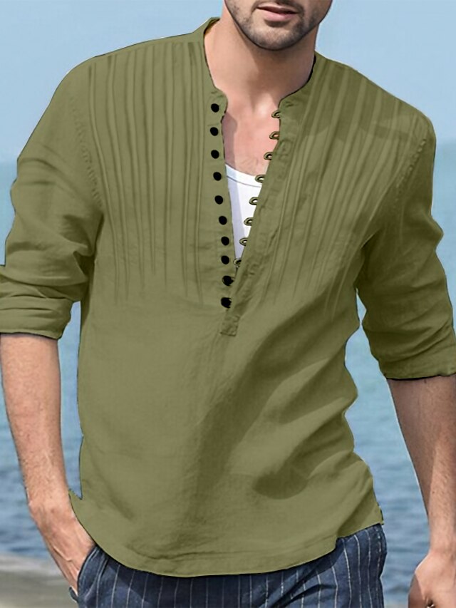  Mode SEO fransk titel  Mænds skjorteknapper op casual sommerskjorte strandskjorte sort hvid pink marineblå blå langærmet ensfarvet båndkrave daglig ferie flæser beklædning tøjstil designer casual