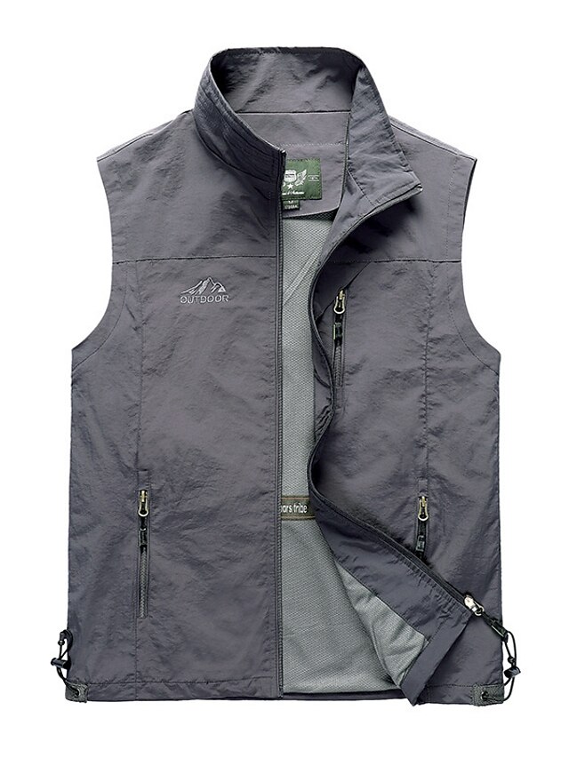  Men's Vest Gilet Fishing Vest Hiking Vest Sleeveless Vest Gilet Jacket Outdoor Street Daily Going out Casual Spring Fall Pocket Polyester Breathable Plain Zipper Stand Collar Loose Fit Black Army