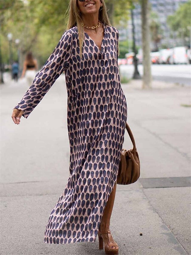  Geometric Print Maxi Dress for Women Casual Streetwear