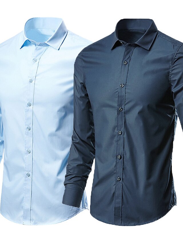  Herre Jakkesætsskjorter Button Up skjorte Skjorte med krave Vin Sort Hvid Vanlig Langærmet Forår Efterår Krave Bryllup Fest Tøj