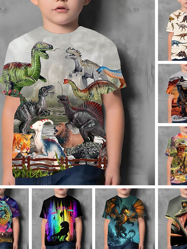  Boys' Gray 3D Animal Print Active T Shirt
