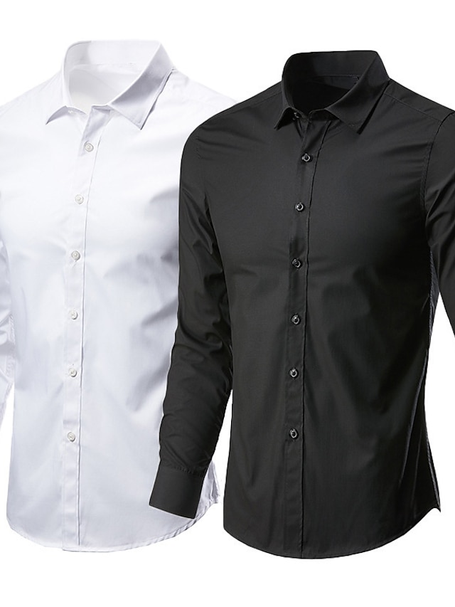  Hombre Camisa para Vestido Abotonar la camisa Camisa de cuello Negro Blanco Rosa Manga Larga Plano Cuello Primavera Otoño Boda Trabajo Ropa