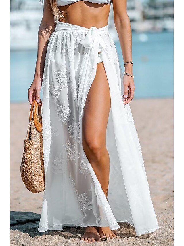  Mujer Bañadores Falda larga Gasa Satén Maxi Blanco Faldas Jacquard Vacaciones Playa Ropa de playa Trajes de baño -- parte de abajo S M L