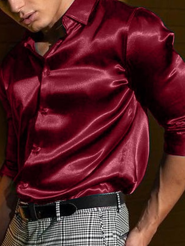  Per uomo Camicia Camicia con bottoni Maglietta informale Camicia in raso di seta Nero Bianco Blu Rosso Verde Liscio Manica lunga Bavero Giornaliero Da mare Abbigliamento Di tendenza Informale Comodo