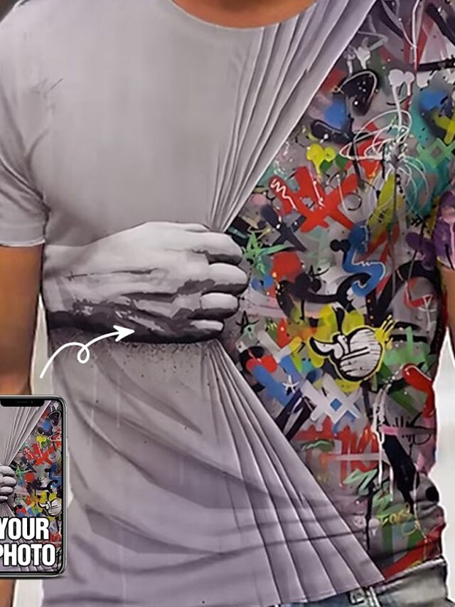  Herren T-Shirt Hemd Grafik Simulation Rundhalsausschnitt Bedruckt Oberteile Regenbogen