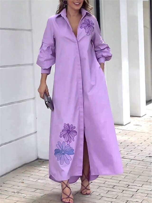  Women's Cotton Floral Shift Maxi Dress