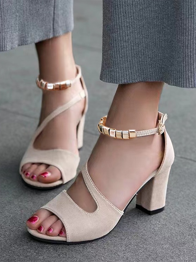  Classic Suede Block Heel Sandals with Ankle Strap