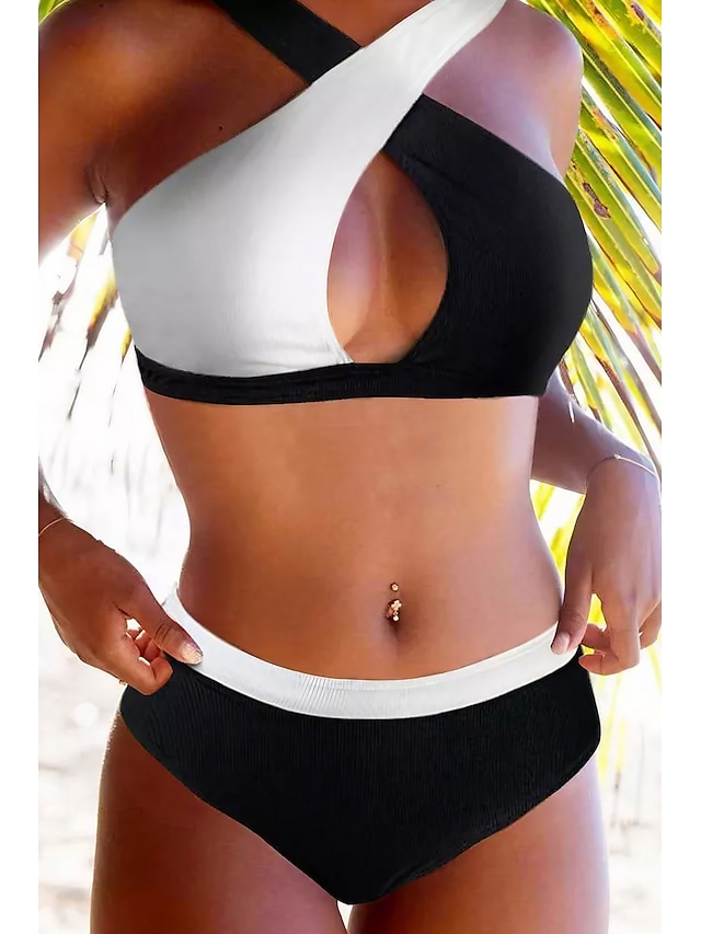  Damen Badeanzug Bikinis Normal Bademode 2 teilig Farbblock Strandbekleidung Sommer Badeanzüge