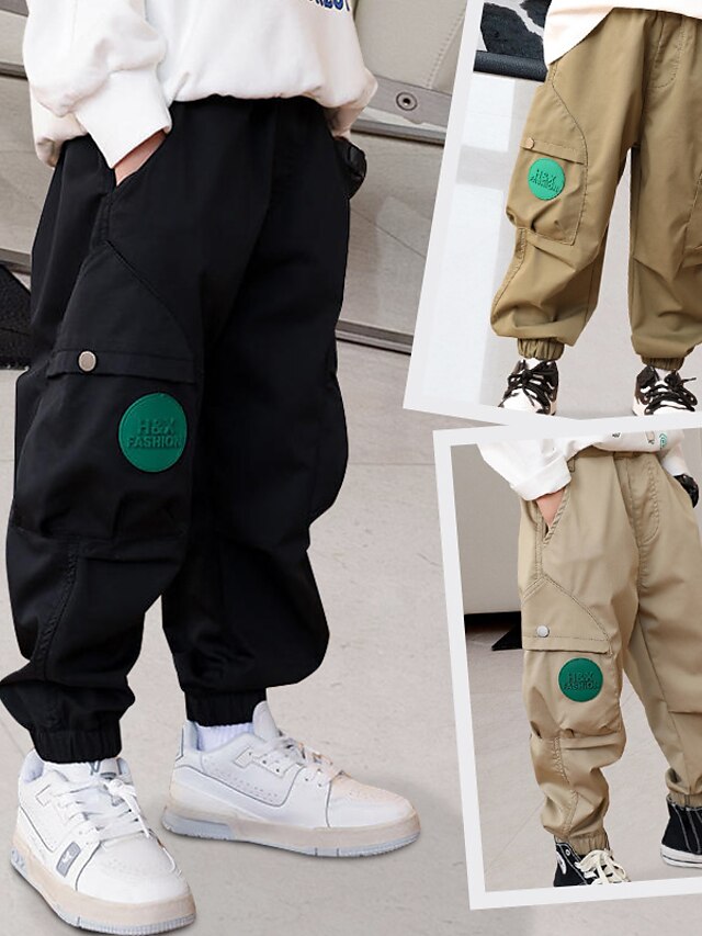  Boys' Solid Color Casual Cargo Pants 3-8 Years