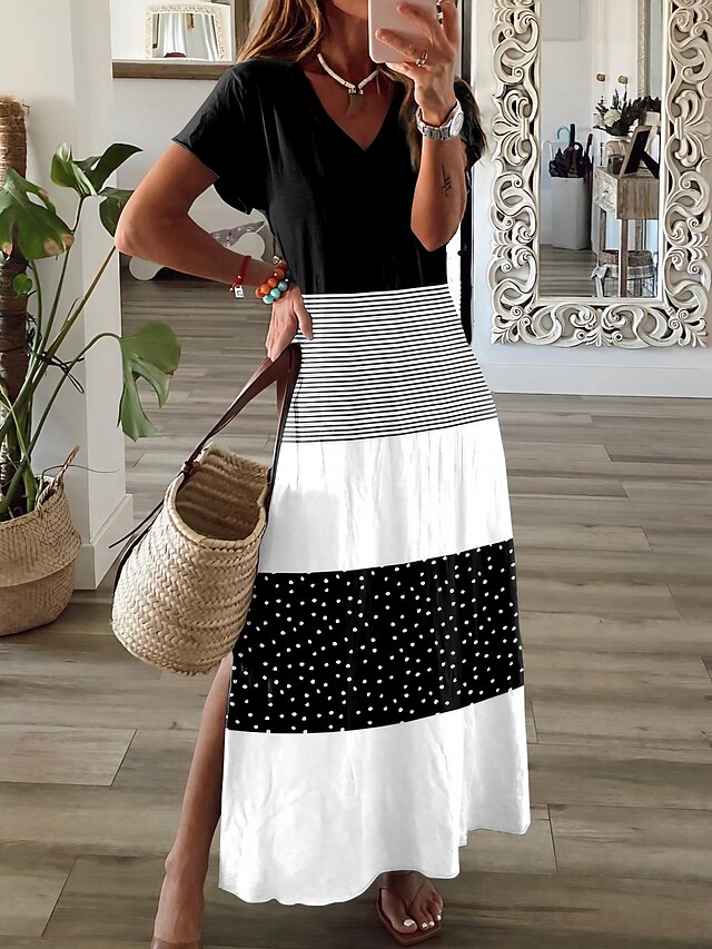 Vestido Mujer Grace Karin - Escote V, Manga Corta, Color Bloque, Con Bolsillos, Ideal Para Oficina O Salir