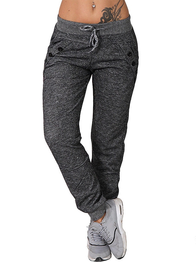  Women's Basic Flare Jogger Pants Cotton Solid Colored Mid Waist Loose Light gray Dark Gray S M L XL XXL