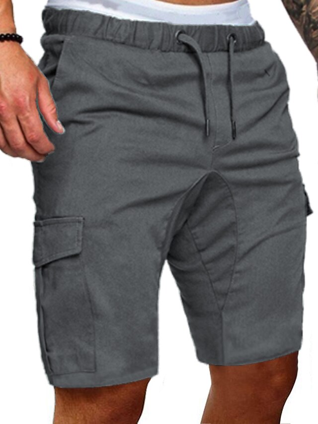  Men's Plain Cargo Drawstring Shorts with Pockets