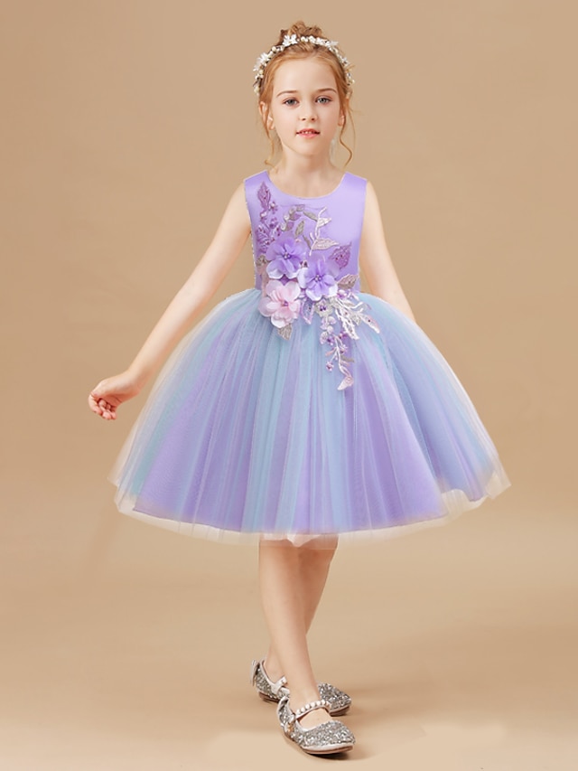  Bambino Piccolo Da ragazza Vestito Di pizzo Floreale Feste Blu Viola Rosa Cotone Elegante Colorato Vestitini Per tutte le stagioni 3-12 anni