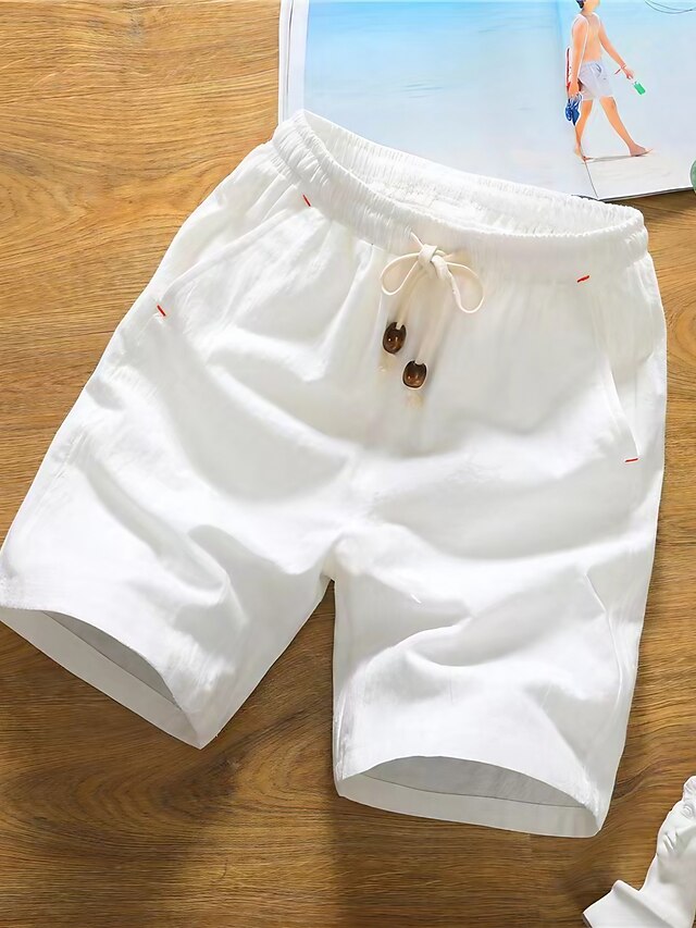  Men's Shorts Solid Colored Drawstring Knee Length Breathable Quick Dry Casual Daily Basic Shorts Green White Micro-elastic / Summer