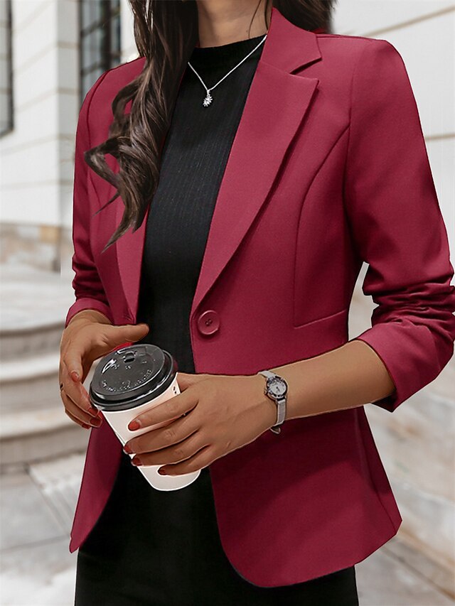  Women's Blazer Classic Style Work Offiec Buiness Blazer Long Sleeve Summer Spring Training Single Breasted One-button Regular Jacket Black