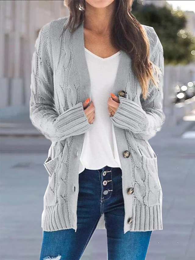  Women's Regular Fit Chunky Knitted Cardigan Sweater