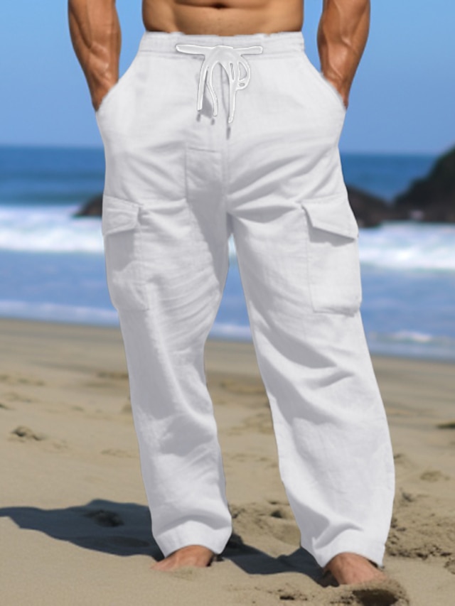 Men's Cargo Pants Linen Pants Trousers Summer Pants Drawstring Multi ...
