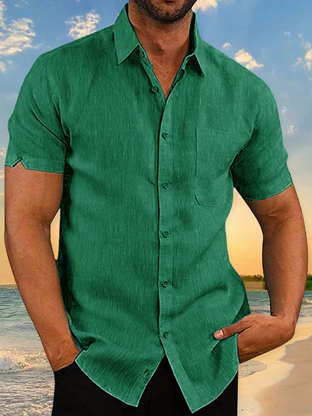 Men's Hawaiian Short Sleeve Linen Shirt