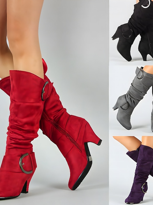  Women's Outdoor Winter Heeled Suede Boots