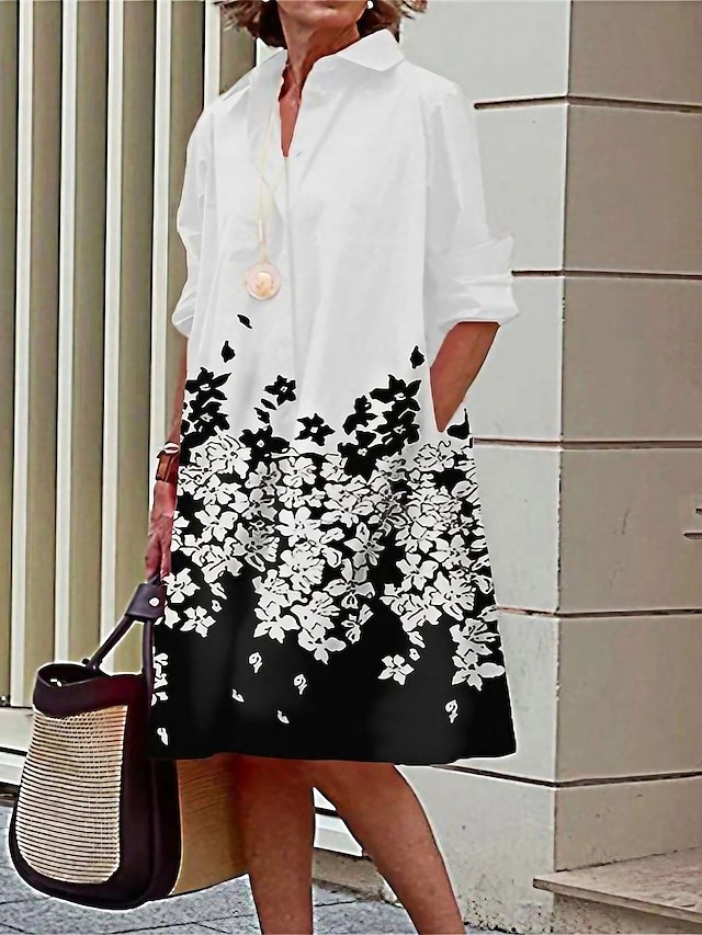 Women's Polyester Midi Shirt Dress with Pockets