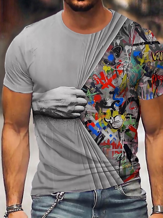  Herre Unisex T-Shirts T-shirt Skjorte Grafiske tryk hænder 3D-udskrivning Rund hals Daglig Ferie Kortærmet Trykt mønster Toppe Designer Afslappet Stor og høj Grøn Blå Grå / Sommer / Sommer