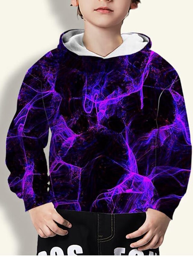  Kids Boys' Hoodie Pullover Long Sleeve Graphic 3D Print Purple Children Tops With Pocket  Active Basic Daily Top