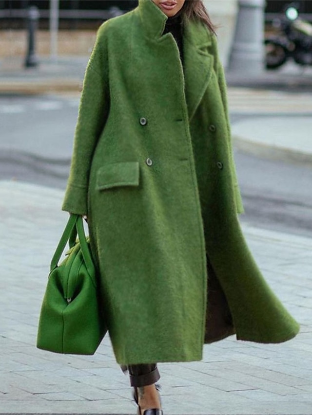  Women's Double-Breasted Wool Blend Maxi Pea Coat
