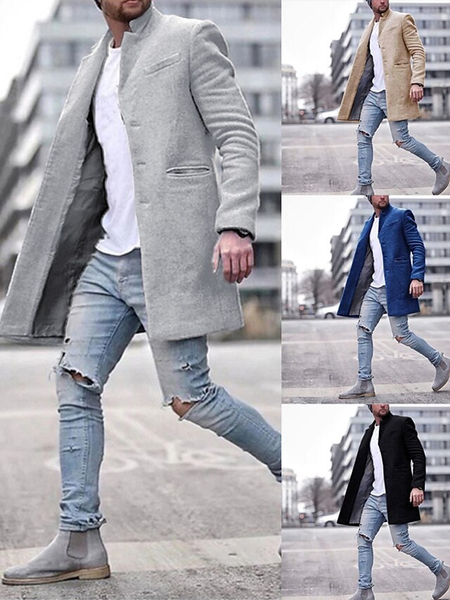  Men's Overcoat Winter Coat Trench Coat Business Casual Overcoat Polyester Winter Warm Outerwear Clothing Apparel Classic Style Solid Colored Notch lapel collar / Daily / Long Sleeve / Long / Work