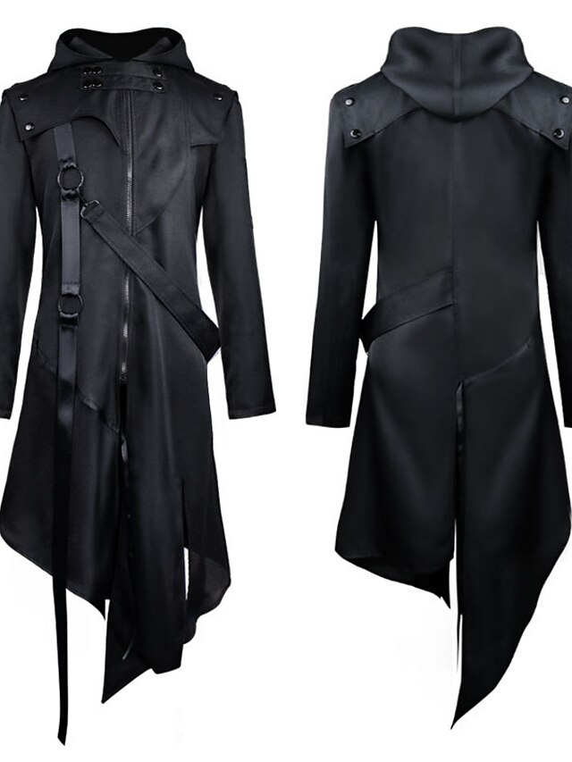  Abrigo gótico para hombre Steampunk Victorian Frock Chaqueta con capucha vintage Trech Coats (pequeño) Negro