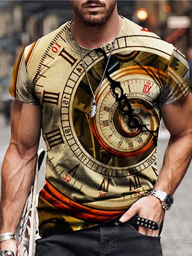  Hombre Unisexo Tee Camiseta Camisa Estampados Reloj Impresión 3D Cuello Barco Diario Festivos Manga Corta Estampado Tops Casual De Diseño Grande y alto Gris Amarillo / Verano
