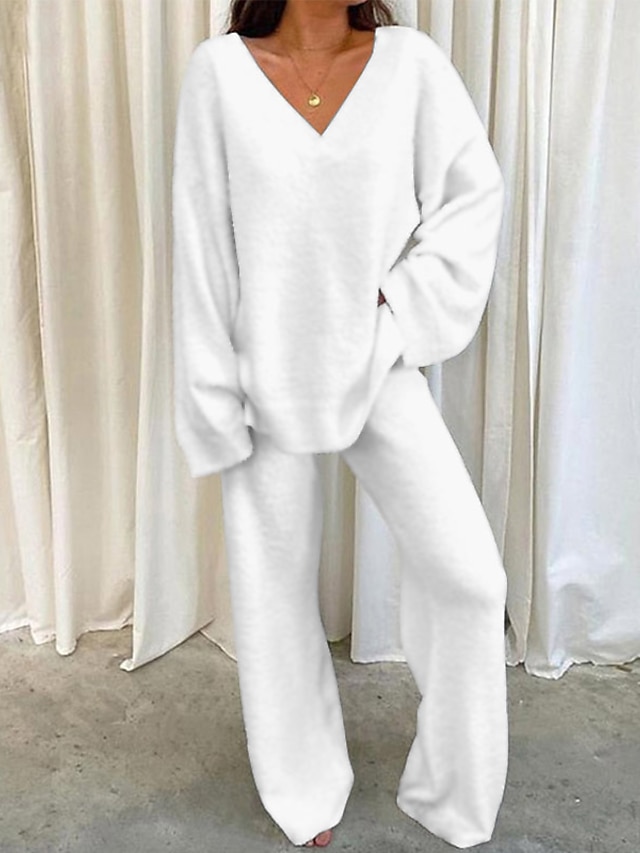  Fleece Lounge Sets for Women Solid White