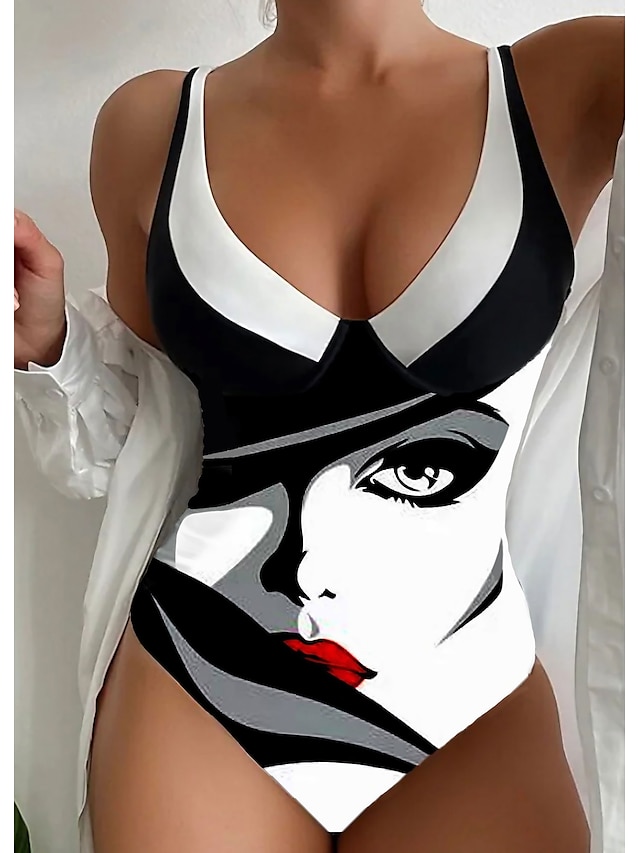  Damen Badeanzug Ein Stück Normal Bademode Bauchkontrolle Print Graphic Strandbekleidung Sommer Badeanzüge