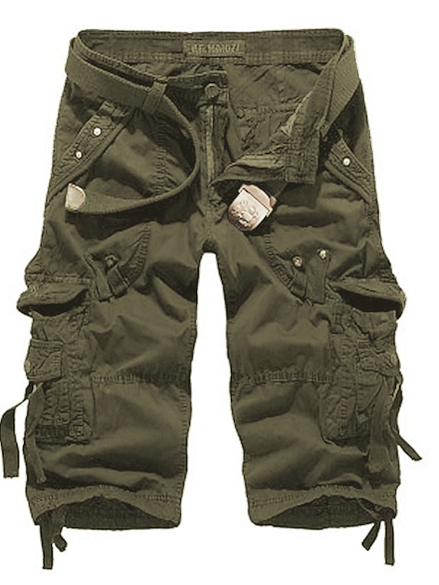 Men's Cargo Shorts Below Knee Length Shorts Capri Pants Hiking Shorts Plain Multi Pocket Calf-Length Daily Basic Big and Tall Wine Army Green