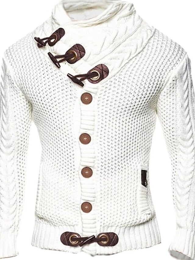  Men's Stylish Striped Turtleneck Cardigan Sweater