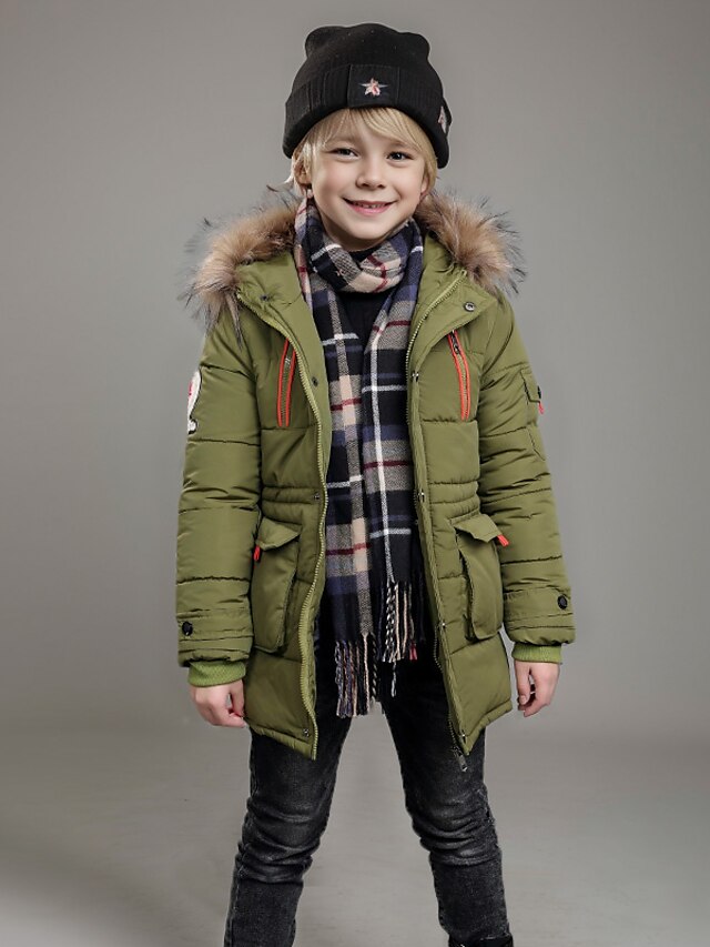  Bambino Da ragazzo Cappotto Parka Manica lunga Nero Verde militare Rosso Alfabetico Liscio Cerniera Inverno Attivo Scuola 4-13 anni