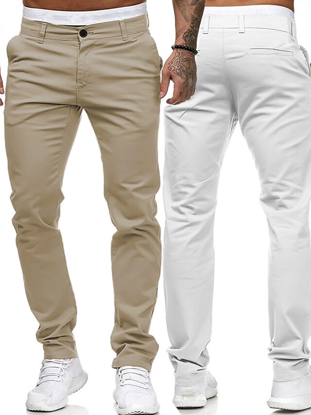  Men's Basic Casual Classic Zipper Vintage Dress Pants Pants Chinos Full Length Pants Inelastic Business Daily Wear Cotton Solid Colored Mid Waist White Black Pink Khaki Dark Gray M L XL XXL