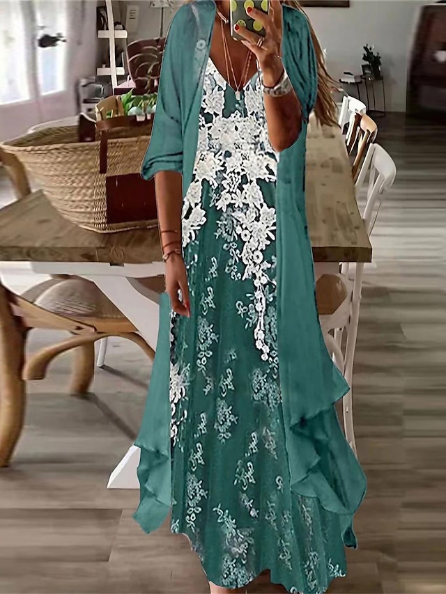  Women's Plus Size Floral A Line Dress Print V Neck Half Sleeve Casual Spring Summer Daily Vacation Maxi long Dress Dress