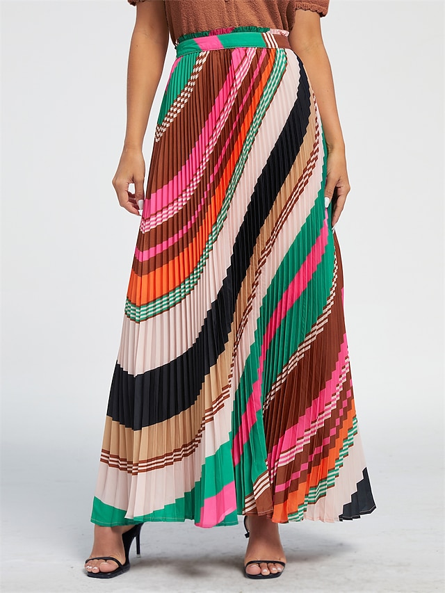 the NAVAJO - Vintage Bohemian Casual Fashion Floral Print Cascading Hem High Waist Pleated Maxi Skirts