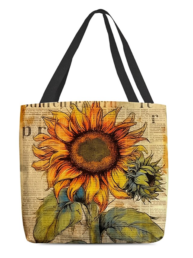  Canvas Tote Bag Print Large Capacity Sunflower Yellow