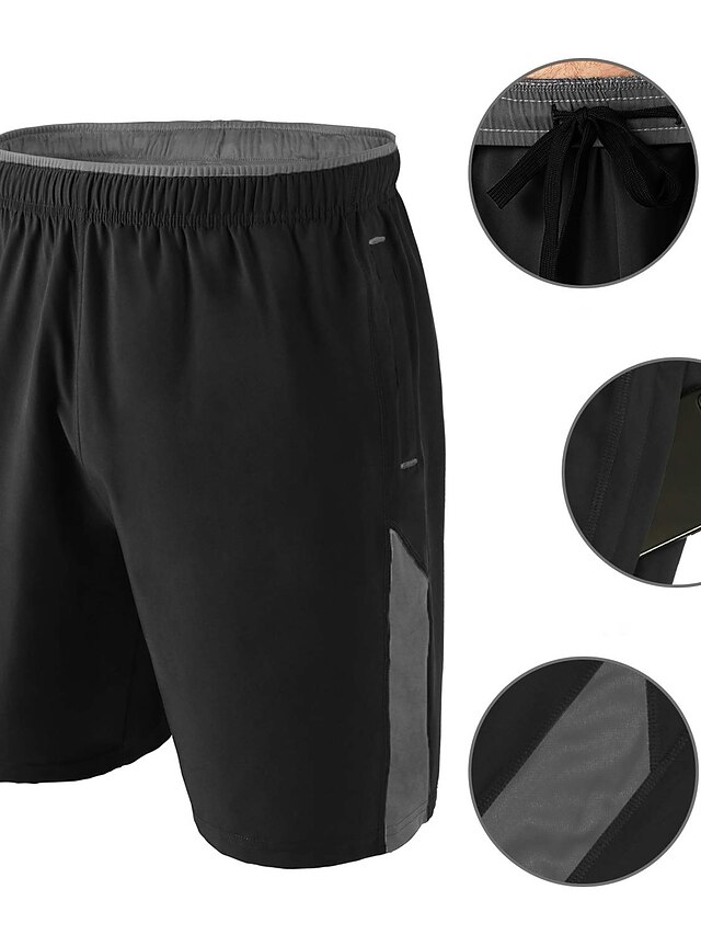  Men's Athletic Shorts Running Shorts Gym Shorts Patchwork Pocket Solid Color Breathable Quick Dry Knee Length Daily Sports Sports Sporty Black+Grey Navy Blue Micro-elastic