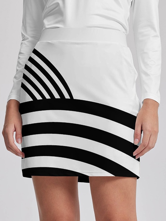  Women's White Striped Print Golf Skirt