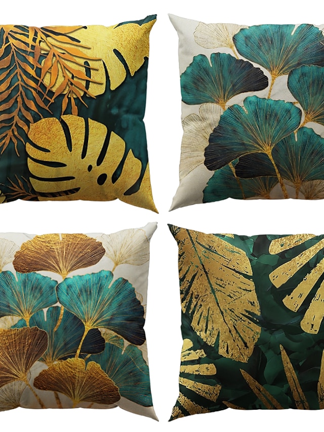  Ginkgo Decorative Toss Pillows Cover 4PCS Soft Square Cushion Case Pillowcase for Bedroom Livingroom Sofa Couch Chair Open Branches and Loose Leaves