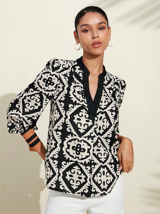  Eden Moroccan Black And White Printed Blouse
